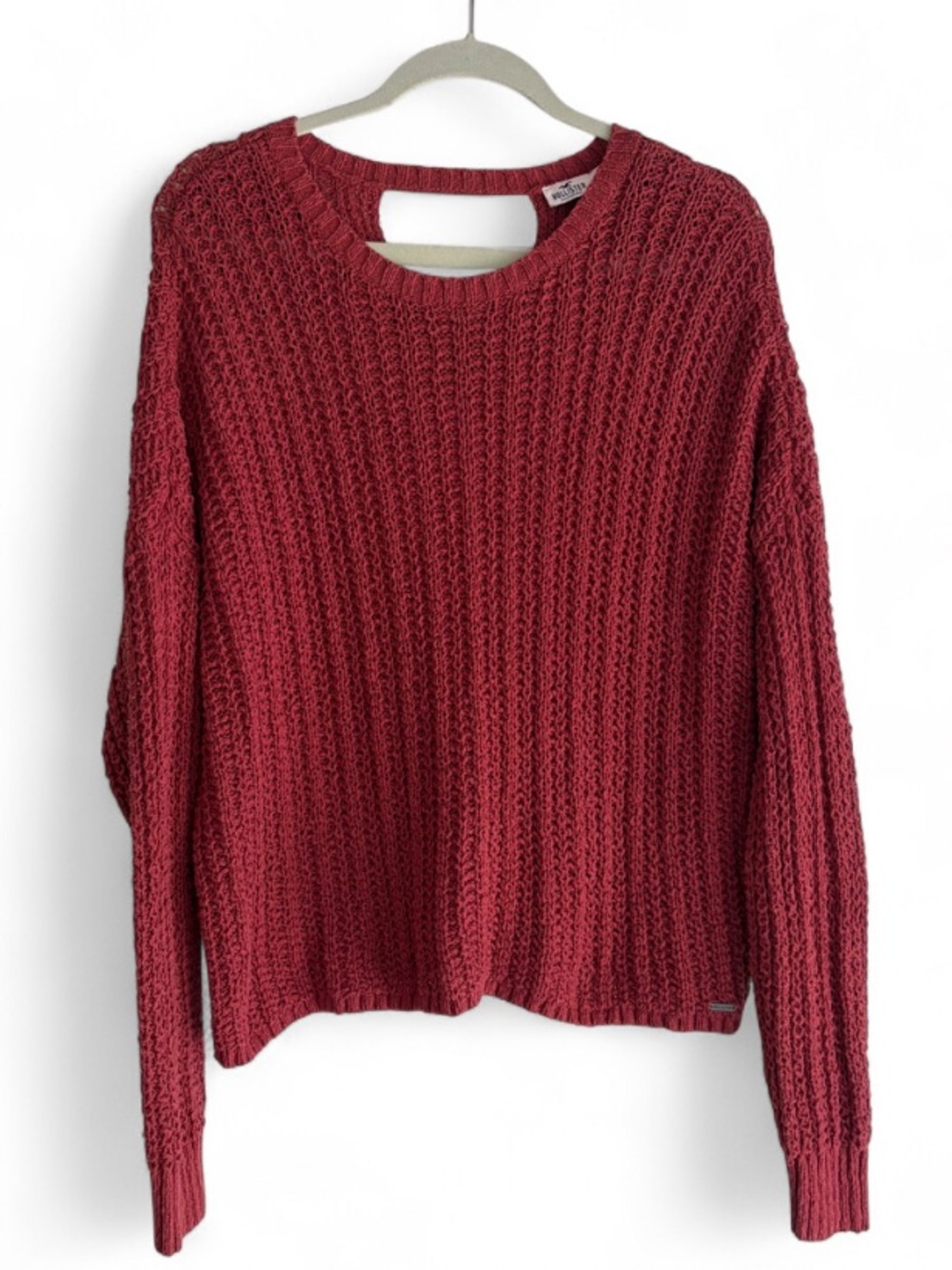 Hollister Rust Orange Rib Knit Cut Out Back Sweater Size L